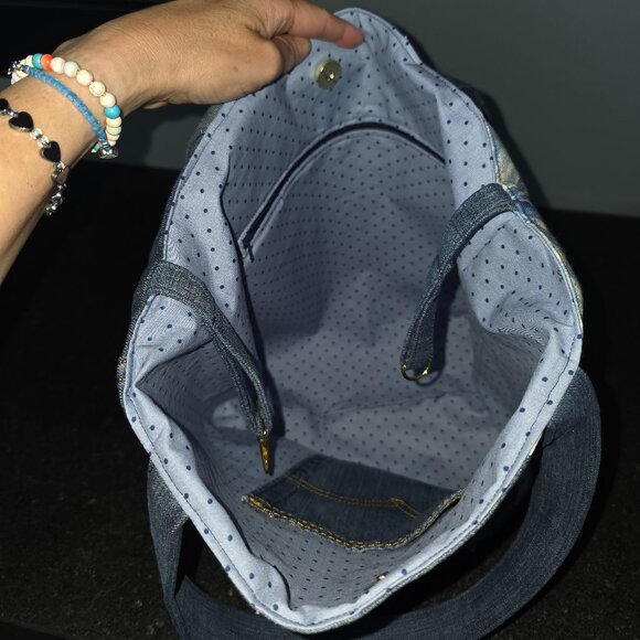 Handmade upcycled denim patchwork handbag - Picture 8 of 9